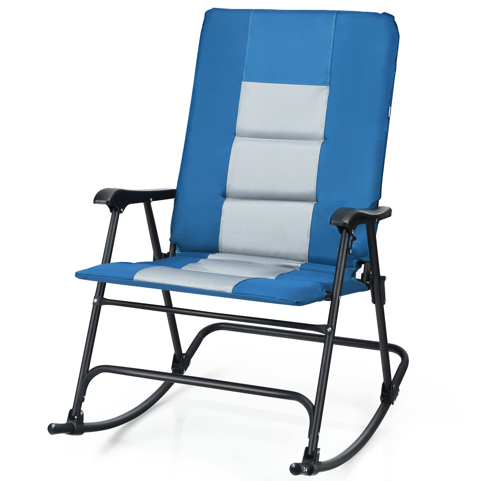Fauteuil à bascule pliant, Fauteuil à bascule avec siège rembourré, dossier haut et accoudoirs, Supporte 158 kg